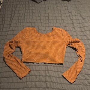 Ribbed Long Sleeve Crop Top in Rust backless
